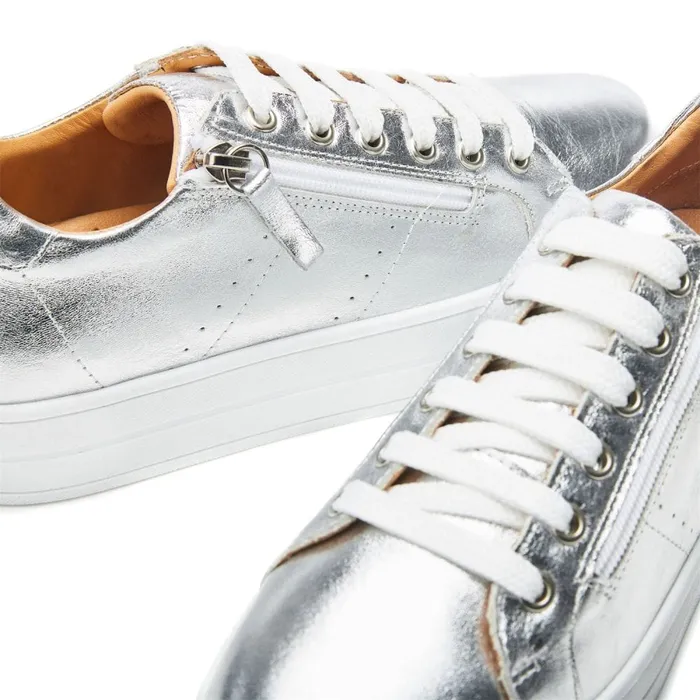 Moda In Pelle BGlazie Silver Leather Women Chunky Trainers