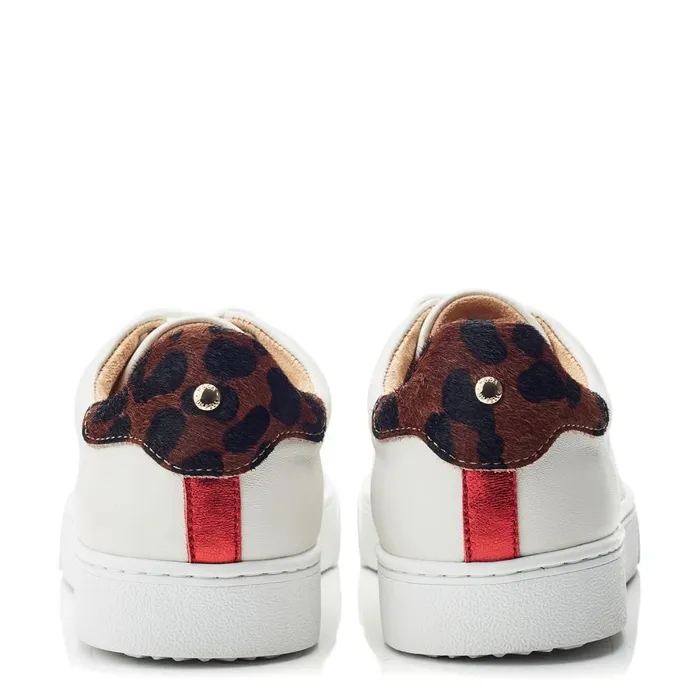 Moda In Pelle Brandie White Leopard Leather Women Platform Trainers