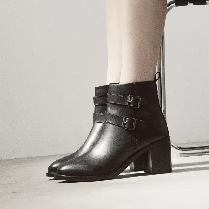 Moda In Pelle Bsoleful BAstoria Black Leather Women Heeled And Wedge Boots