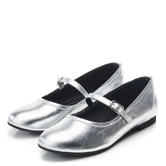 Moda In Pelle Bsoleful BBallet Silver Leather Women Casual Shoes