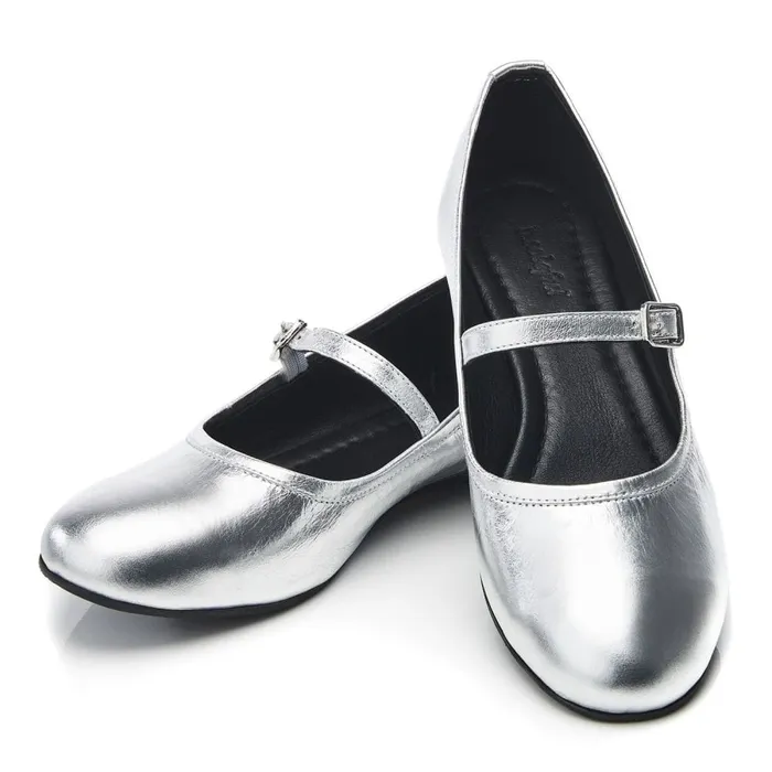 Moda In Pelle Bsoleful BBallet Silver Leather Women Casual Shoes