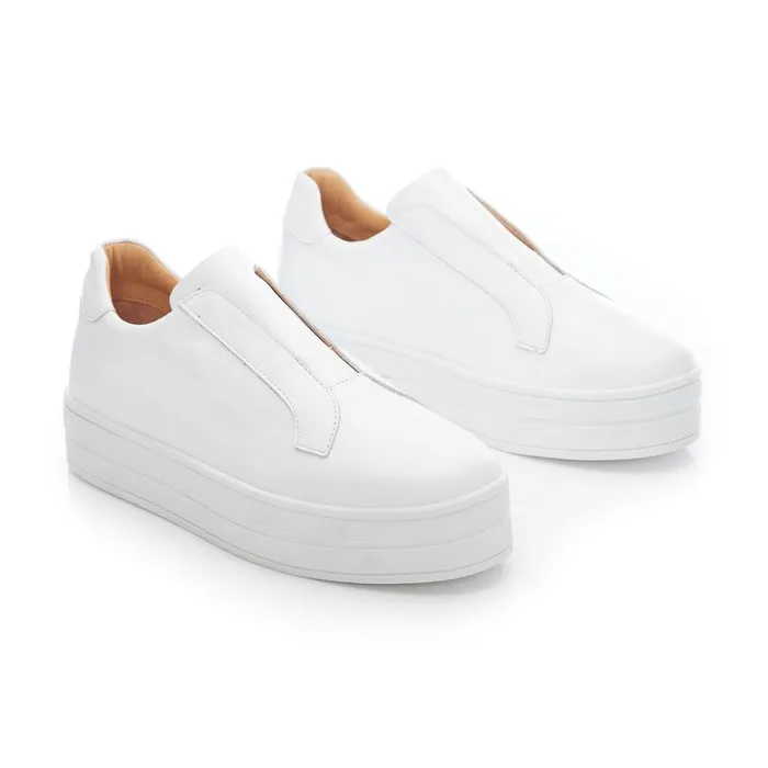 Moda In Pelle Bsoleful BBath White Leather Women SlipOn Trainers