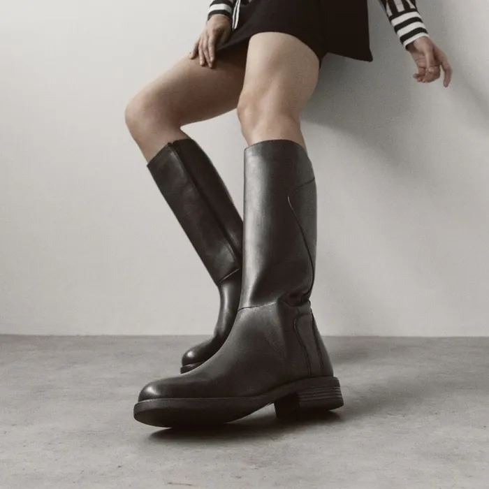 Moda In Pelle Bsoleful BGinny Black Leather Women Riding And Flat Boots