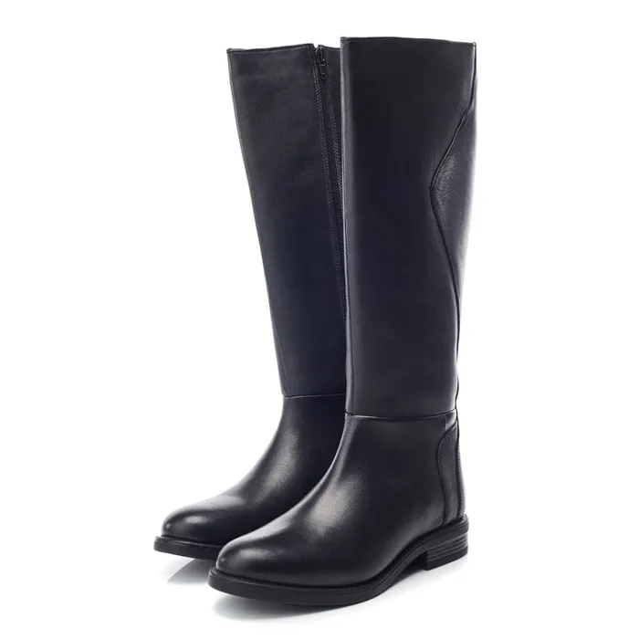 Moda In Pelle Bsoleful BGinny Black Leather Women Riding And Flat Boots