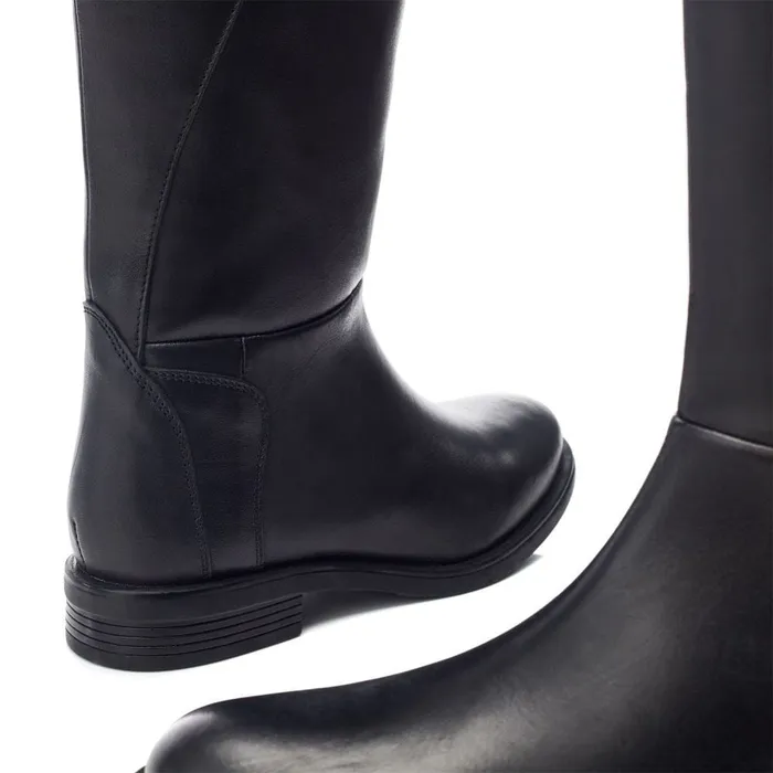 Moda In Pelle Bsoleful BGinny Black Leather Women Riding And Flat Boots