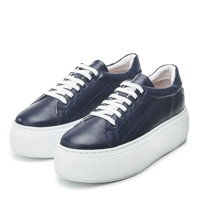 Moda In Pelle Bsoleful BKendri Navy Leather Women Platform Trainers