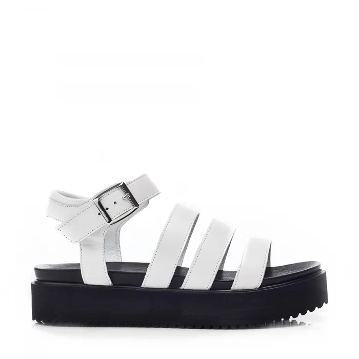 Moda In Pelle Bsoleful BRocker White Leather Women Flatform Sandals