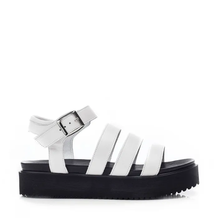Moda In Pelle Bsoleful BRocker White Leather Women Flatform Sandals