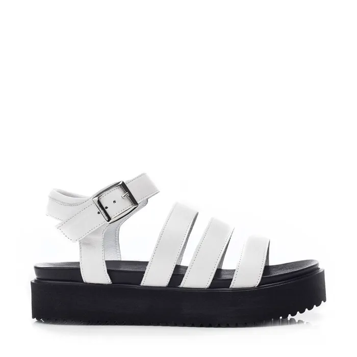 Moda In Pelle Bsoleful BRocker White Leather Women Flatform Sandals
