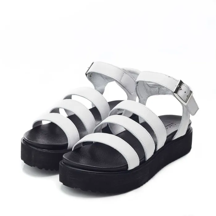 Moda In Pelle Bsoleful BRocker White Leather Women Flatform Sandals