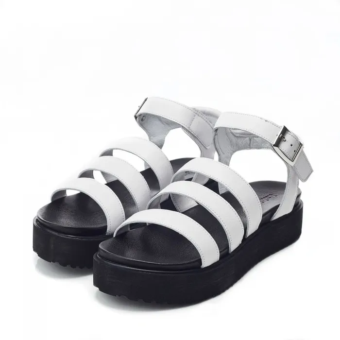 Moda In Pelle Bsoleful BRocker White Leather Women Flatform Sandals