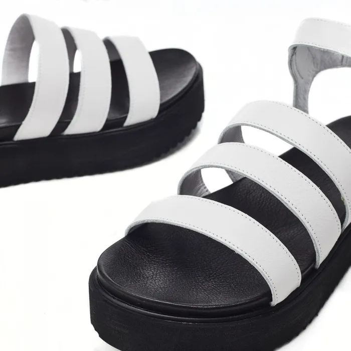 Moda In Pelle Bsoleful BRocker White Leather Women Flatform Sandals