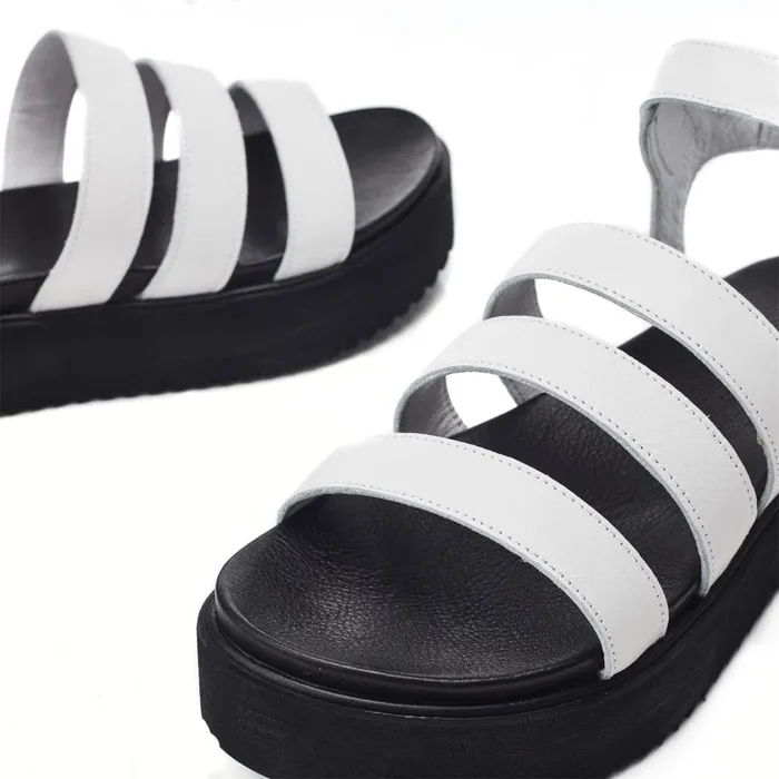Moda In Pelle Bsoleful BRocker White Leather Women Flatform Sandals