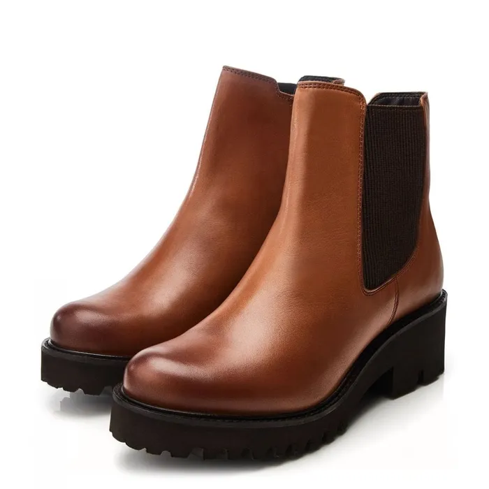 Moda In Pelle Bsoleful BRylee Tan Leather Women Chunky Boots