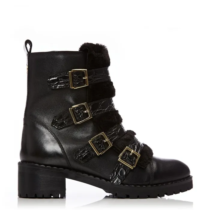 Moda In Pelle Channie Black Leather Women Chunky Boots