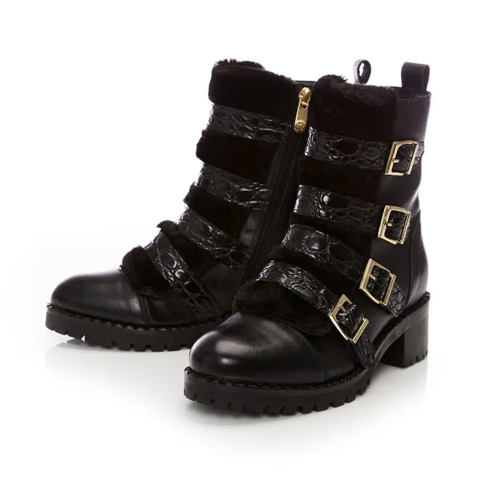 Moda In Pelle Channie Black Leather Women Chunky Boots