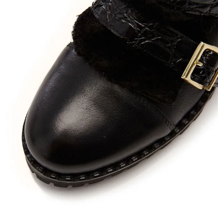 Moda In Pelle Channie Black Leather Women Chunky Boots