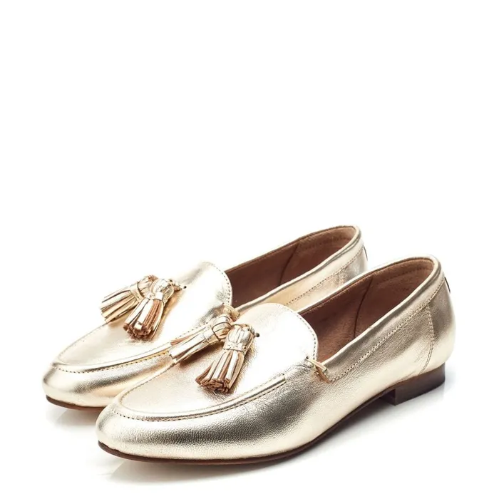 Moda In Pelle Ellmia Gold Leather Women Brogues And Loafers