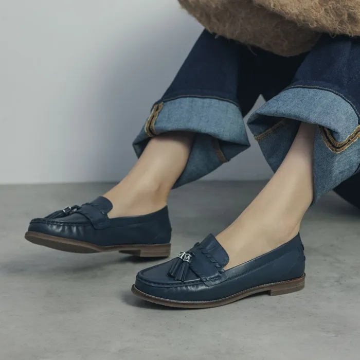 Moda In Pelle Espelette Navy Leather Women Brogues And Loafers