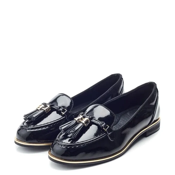 Moda In Pelle Evvaa Black Patent Women Brogues And Loafers