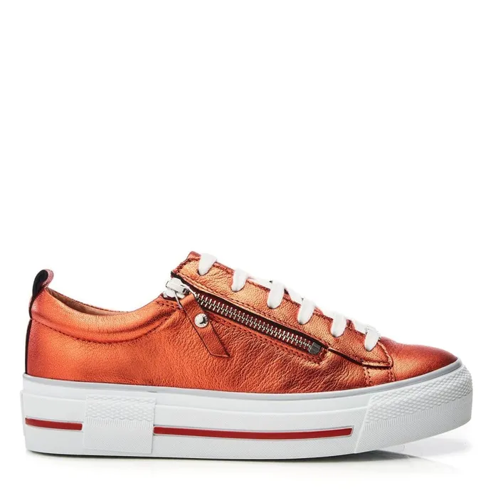 Moda In Pelle Filician Orange Metallic Leather Women Casual Trainers