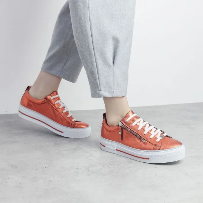 Moda In Pelle Filician Orange Metallic Leather Women Casual Trainers