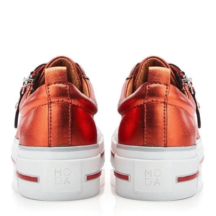 Moda In Pelle Filician Orange Metallic Leather Women Casual Trainers
