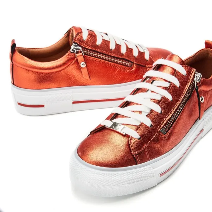 Moda In Pelle Filician Orange Metallic Leather Women Casual Trainers