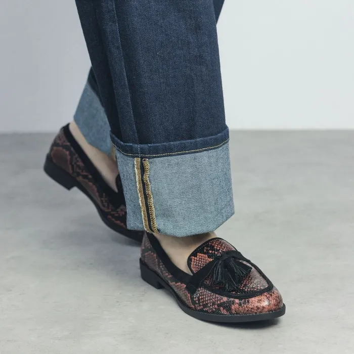 Moda In Pelle Frennchie Orange Snake Print Women Brogues And Loafers