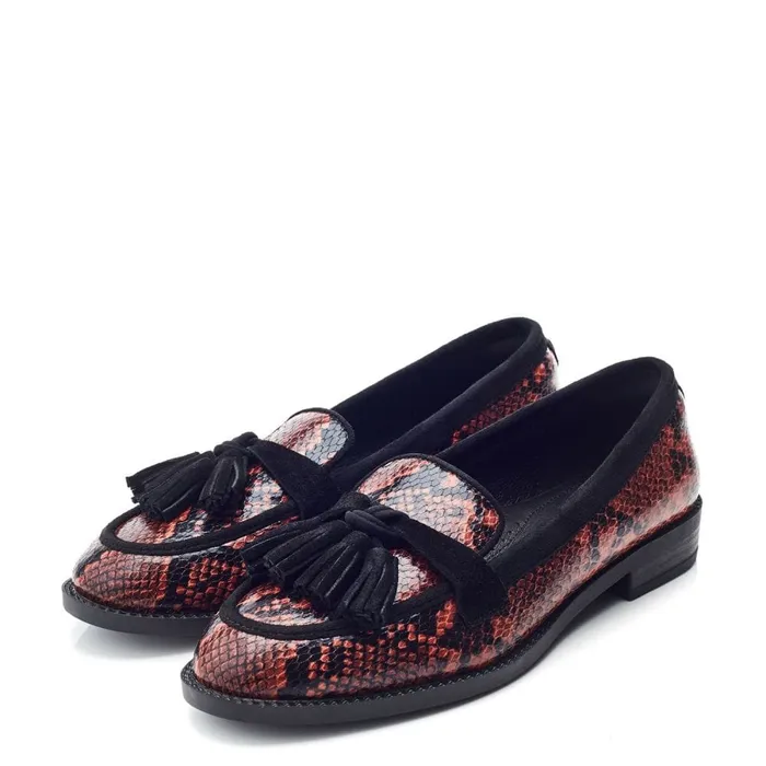 Moda In Pelle Frennchie Orange Snake Print Women Brogues And Loafers