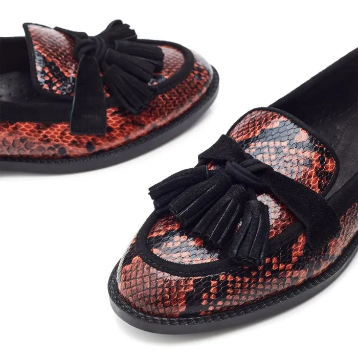 Moda In Pelle Frennchie Orange Snake Print Women Brogues And Loafers