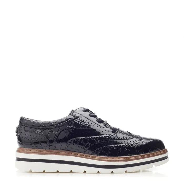 Moda In Pelle Gennisiss Black Patent Mocc Croc Women Brogues And Loafers