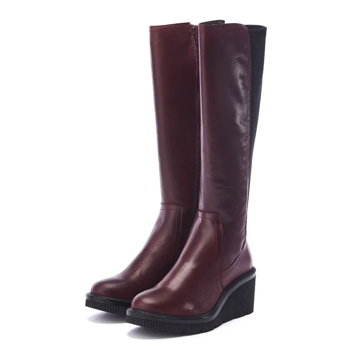 Moda In Pelle Harpette Burgundy Leather Women Knee High Boots