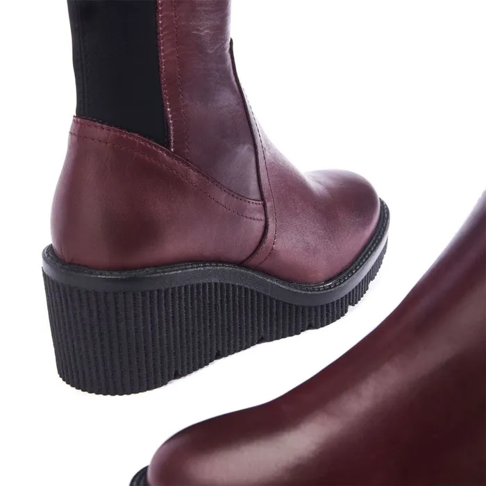 Moda In Pelle Harpette Burgundy Leather Women Knee High Boots