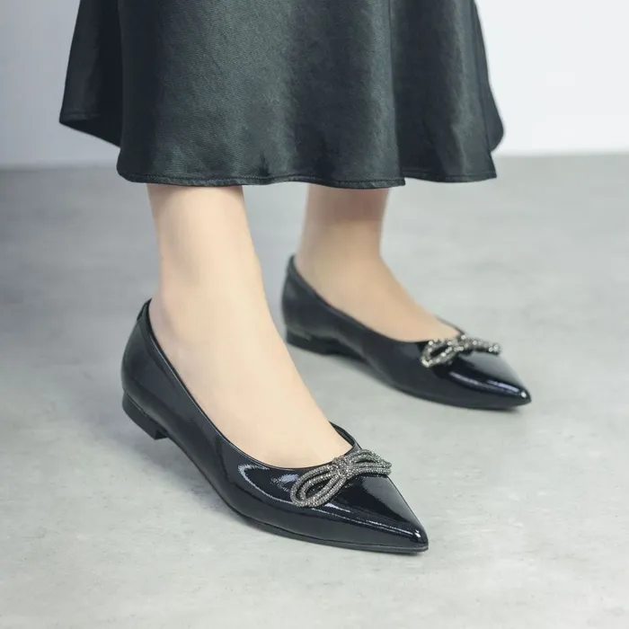 Moda In Pelle Hermionee Black Patent Leather Women Flat And Ballerina Shoes