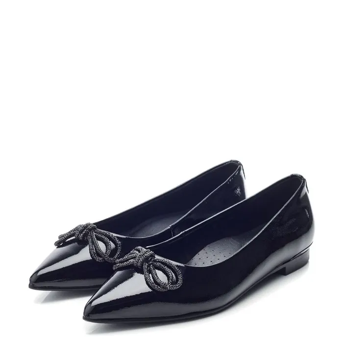 Moda In Pelle Hermionee Black Patent Leather Women Flat And Ballerina Shoes