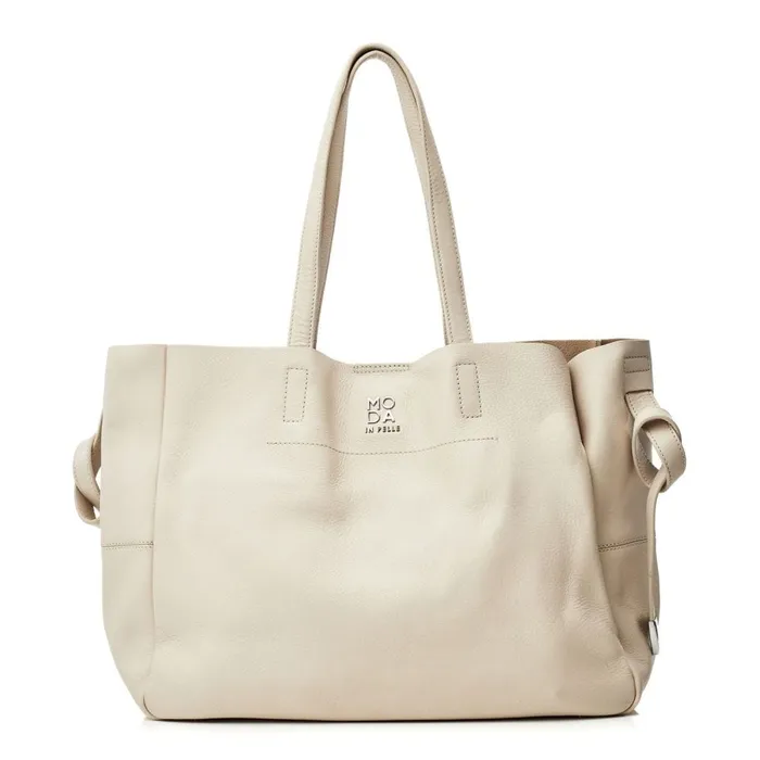 Moda In Pelle Indiana Bag Off White Leather Women Tote Bags