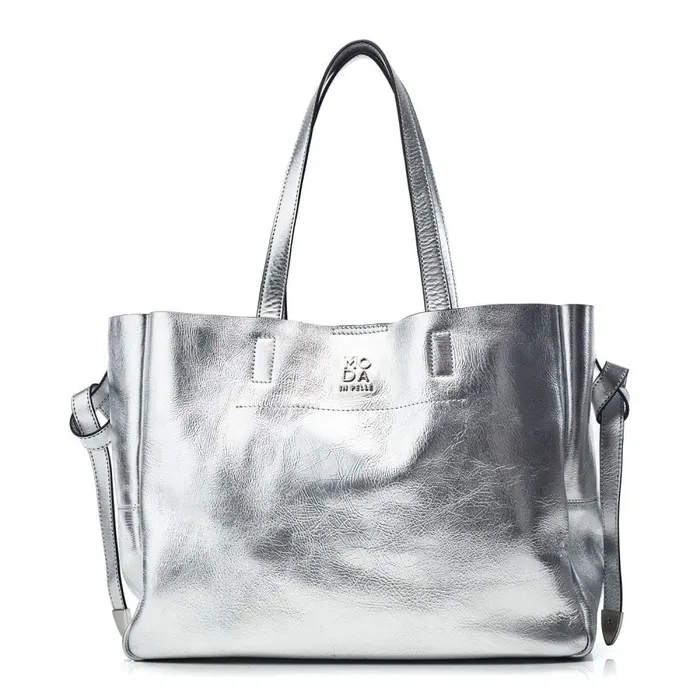 Moda In Pelle Indiana Bag Silver Leather Women Tote Bags