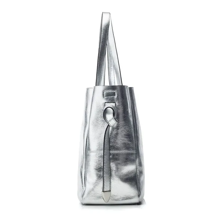 Moda In Pelle Indiana Bag Silver Leather Women Tote Bags