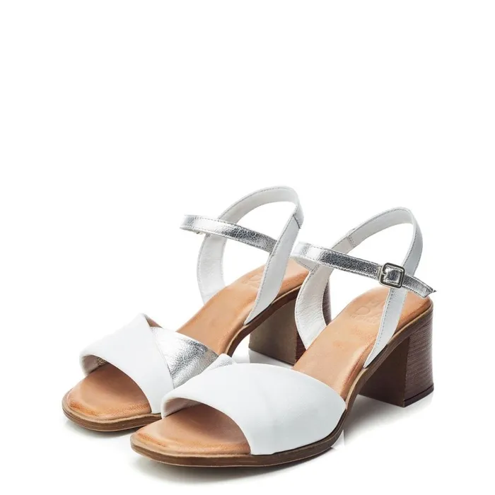 Moda In Pelle Lanie White 8211 Silver Leather Women Heeled Sandals