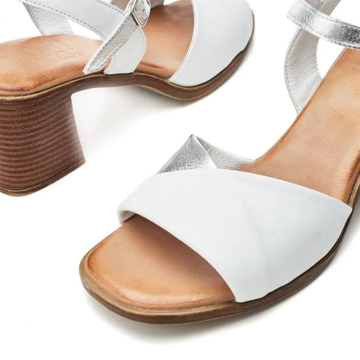 Moda In Pelle Lanie White 8211 Silver Leather Women Heeled Sandals