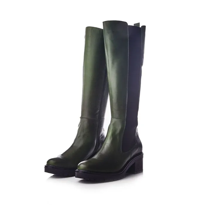 Moda In Pelle Linettie Green Leather Women Knee High Boots Moda In Pelle Linettie Green Leather Women Knee High Boots