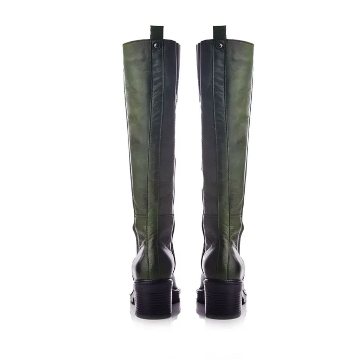 Moda In Pelle Linettie Green Leather Women Knee High Boots Moda In Pelle Linettie Green Leather Women Knee High Boots