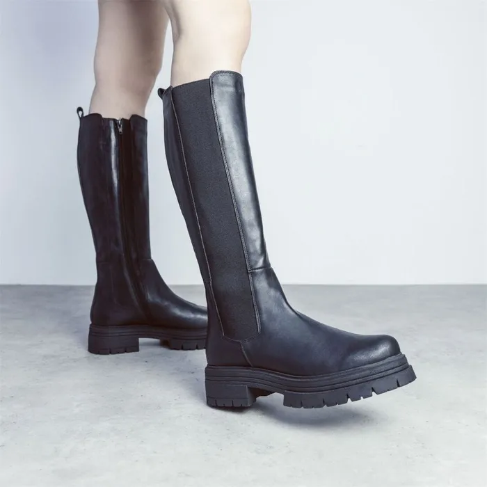 Moda In Pelle Linnea Black Leather Women Heeled And Wedge Boots
