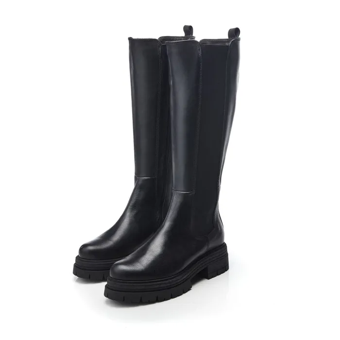 Moda In Pelle Linnea Black Leather Women Heeled And Wedge Boots