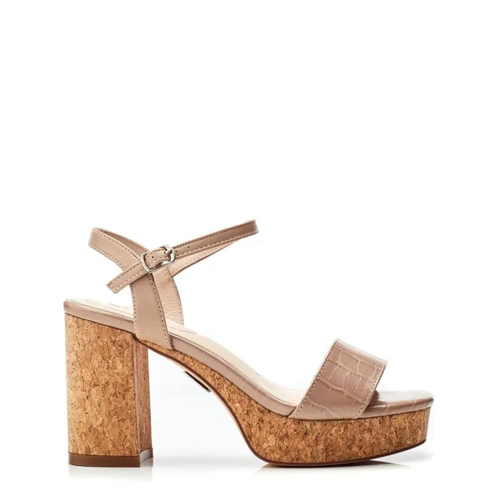 Moda In Pelle Lysha Taupe Patent Mocc Croc Women Heeled Sandals