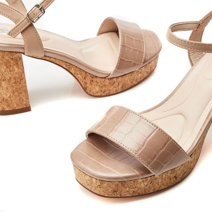 Moda In Pelle Lysha Taupe Patent Mocc Croc Women Heeled Sandals