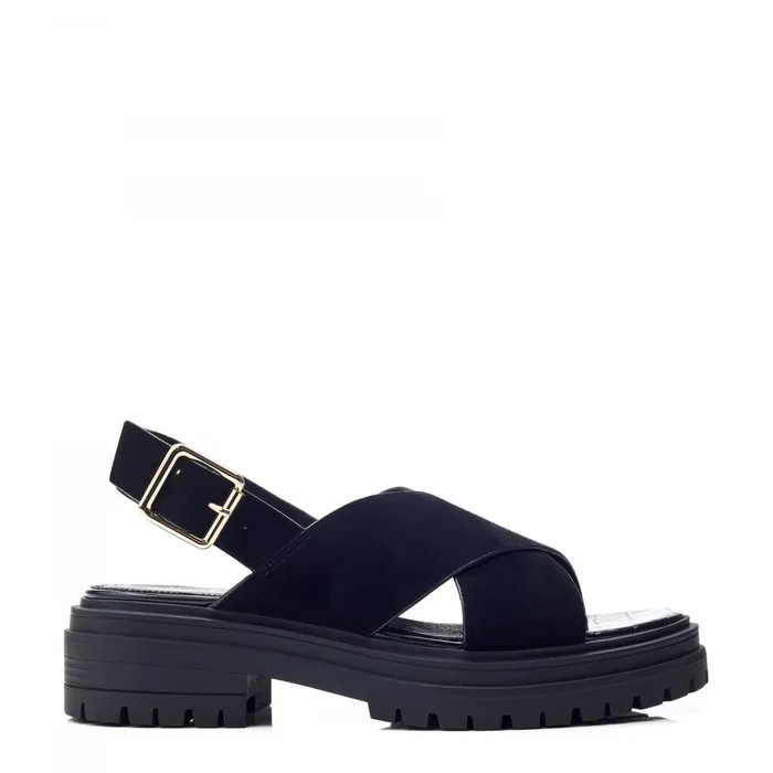Moda In Pelle Marria Black Suede Women Flatform Sandals