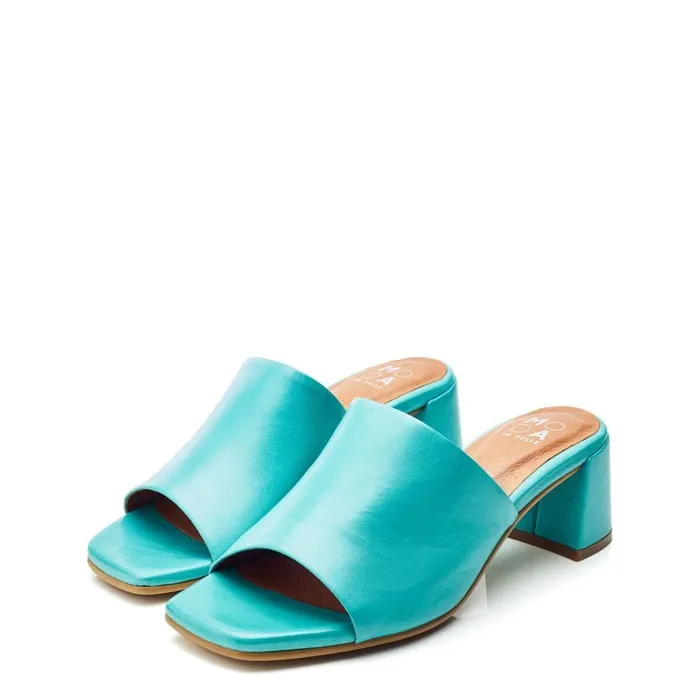 Moda In Pelle Mikia Turquoise Leather Women Heeled Sandals