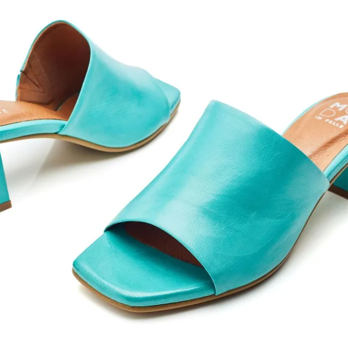 Moda In Pelle Mikia Turquoise Leather Women Heeled Sandals